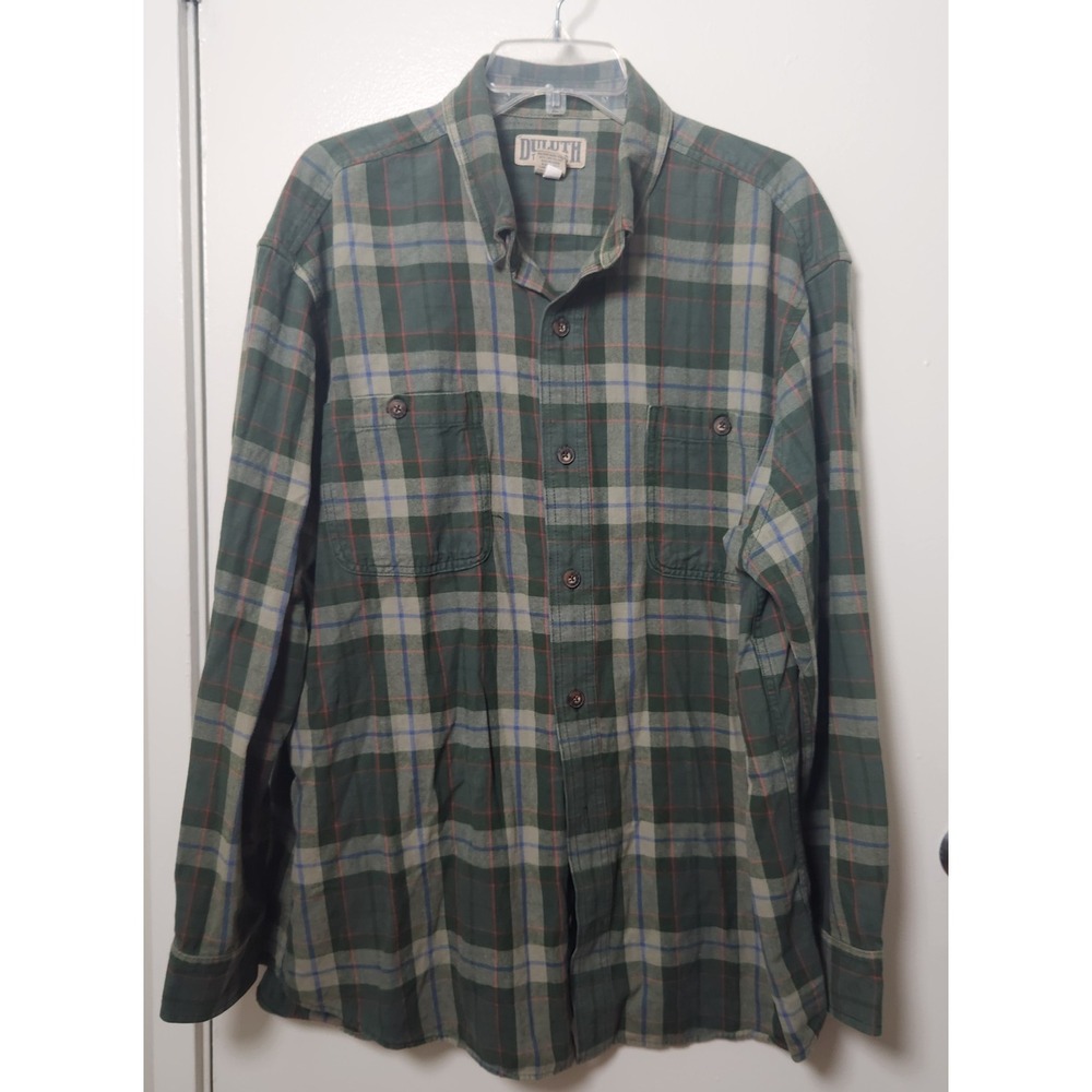 Duluth Trading Green Plaid Flannel Size XL Long‎ Sleeve 100% Cotton Pockets Mens